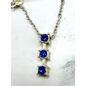 September Birthstone Necklace Blue Rhinestone Silver Tone 18" Pendant NOS